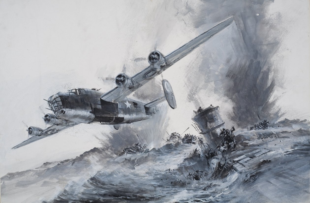 1942 年拉科尼亚号沉没（水粉画，纸本） 作者 格雷厄姆·科顿