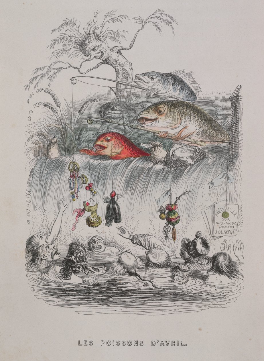 愚人节插图，来自&39;另一个世界&39;，1844年（彩色雕刻） 作者 格兰维尔