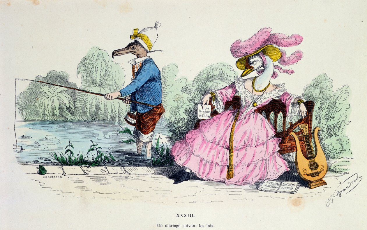 书中的婚姻，来自&39;Les Metamorphoses du Jour&39;系列的漫画，于1854年重印（另见213938） 作者 格兰维尔