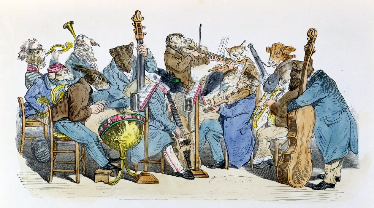 新的音乐语言，来自&39;Les Metamorphoses du Jour&39;系列的漫画，于1854年重印 作者 格兰维尔