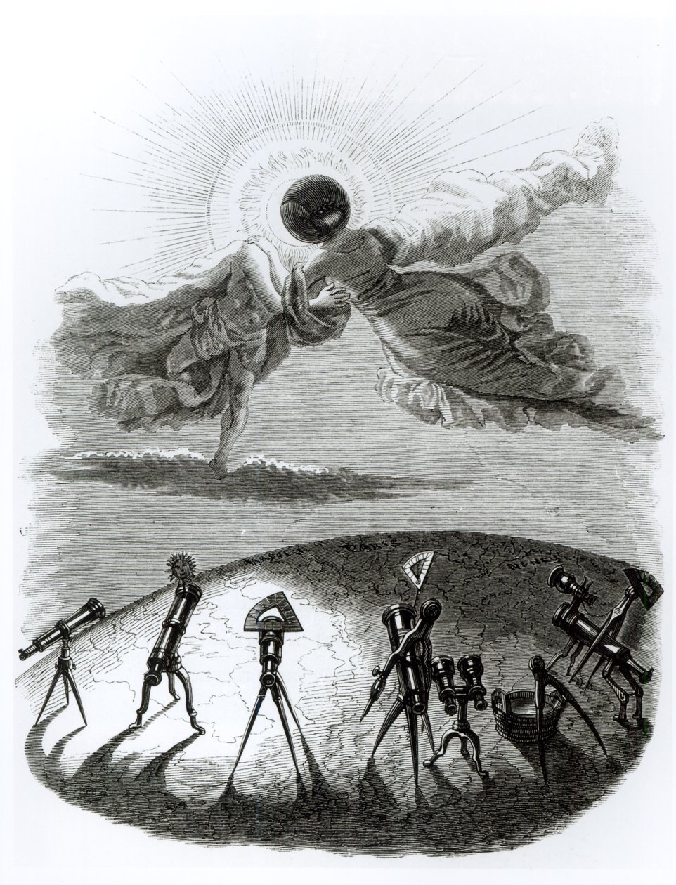 “太阳拥抱月亮：太阳的蚀刻”，来自&39;Un Autre Monde&39;的插图，由H. Fournier于1844年在巴黎出版 作者 格兰维尔