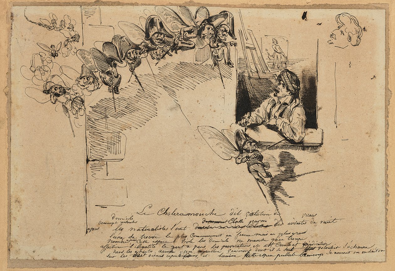 Le Choléramouche（纸上石墨、钢笔和棕色墨水） 作者 格兰维尔 (1803 47)