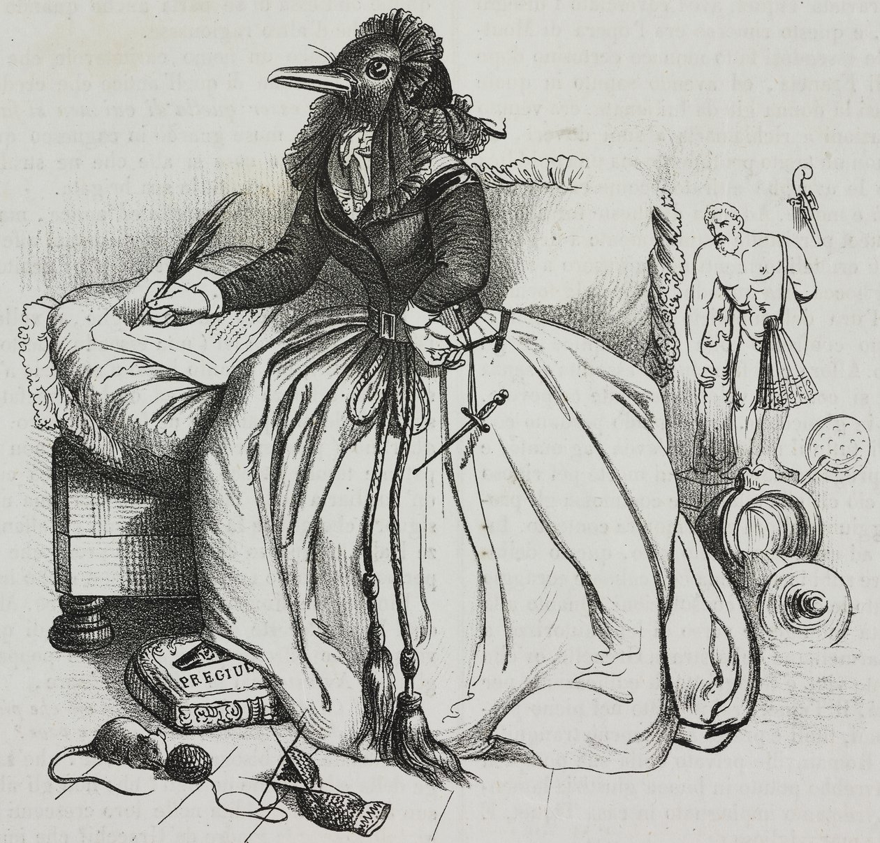 识字的女人，让-雅克-格兰德维尔（1803-1847）的漫画，乔瓦尼-马里亚尼的石版画，来自Poliorama Pittoresco，n 18，12月11日 作者 格兰维尔