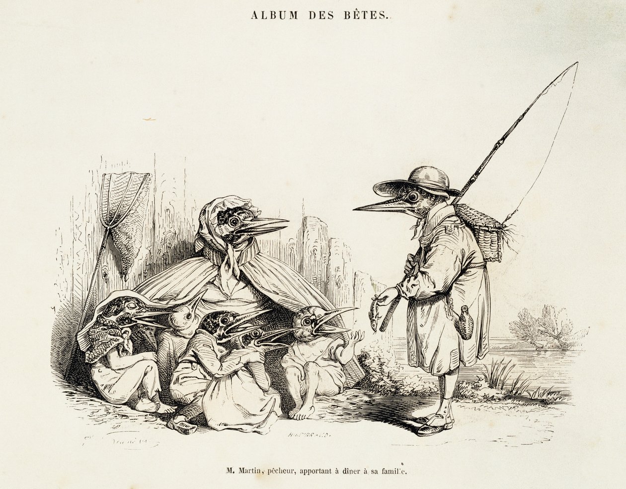 让-伊尼亚斯-伊西多尔-杰拉德（笔名让-雅克或J.J.格兰德维尔，1803-1847）和威廉-冯-考尔巴哈（1805-1874）的鸟类漫画，巴黎。 作者 格兰维尔