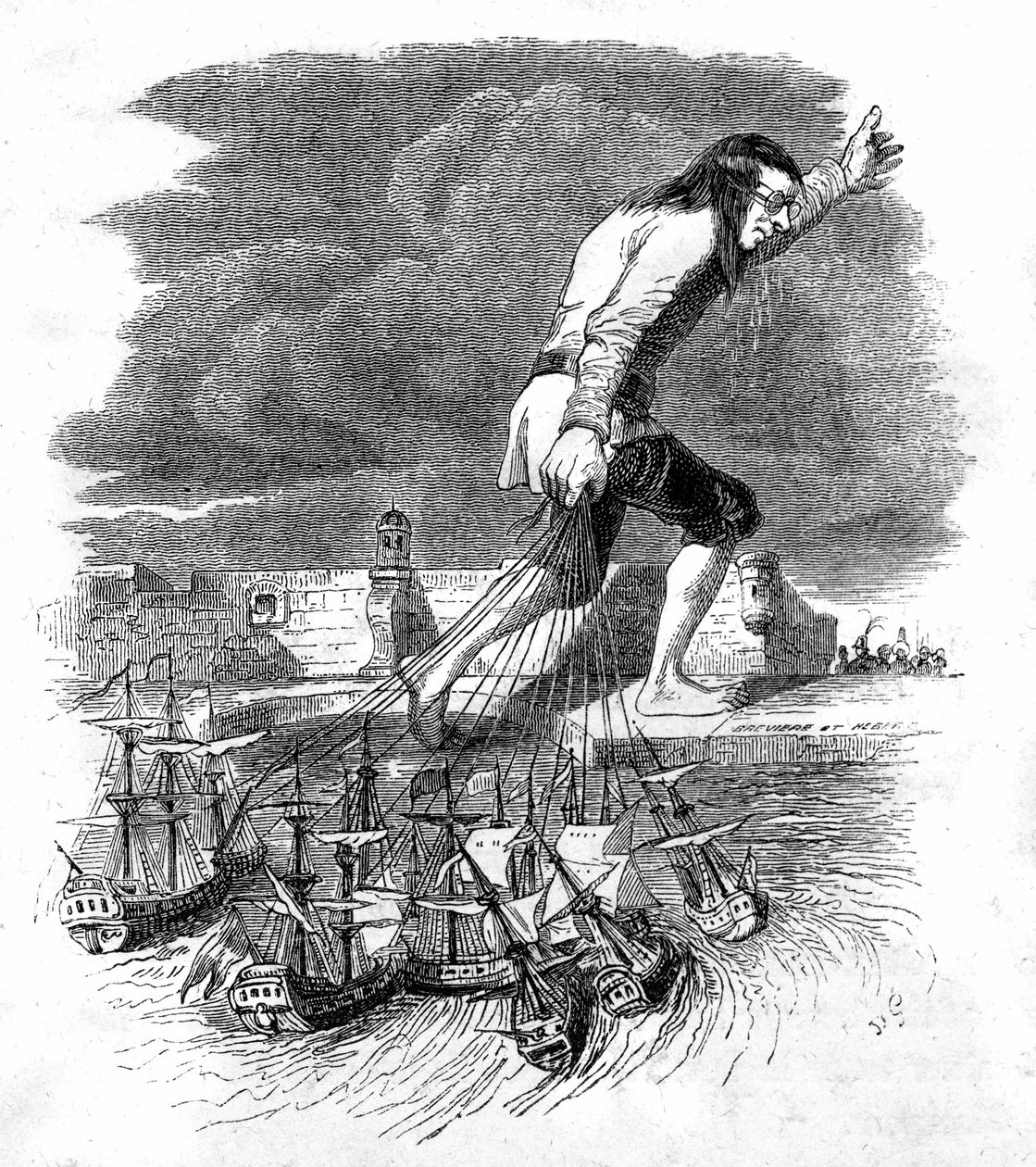 乔纳森-斯威夫特所著《格列佛游记》的插图 作者 格兰维尔 (1803-47)