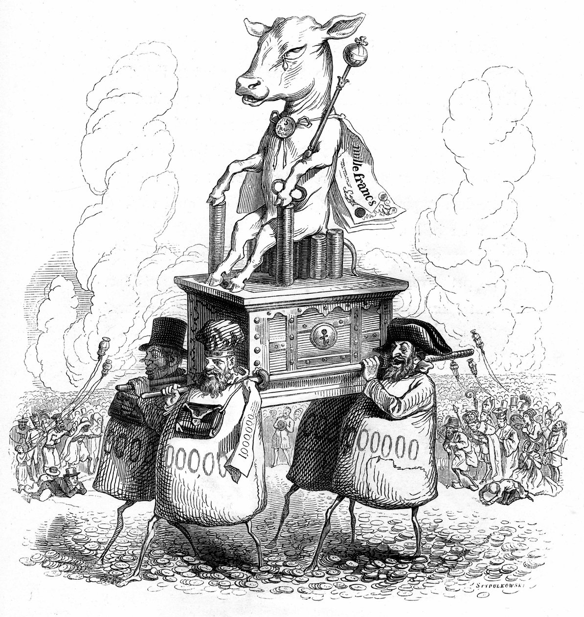 亨利-福尼尔为小说《另一个世界》绘制的插图 作者 格兰维尔 (1803-47)