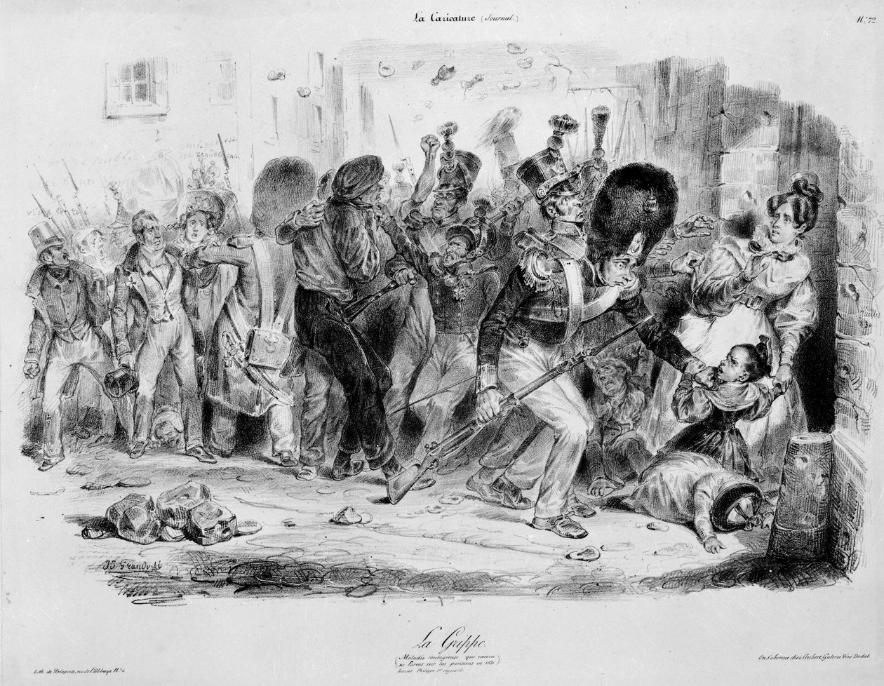 流感：1831年在巴黎人身上爆发的传染病--格兰德维尔在 "漫画 "中的雕刻。 作者 格兰维尔