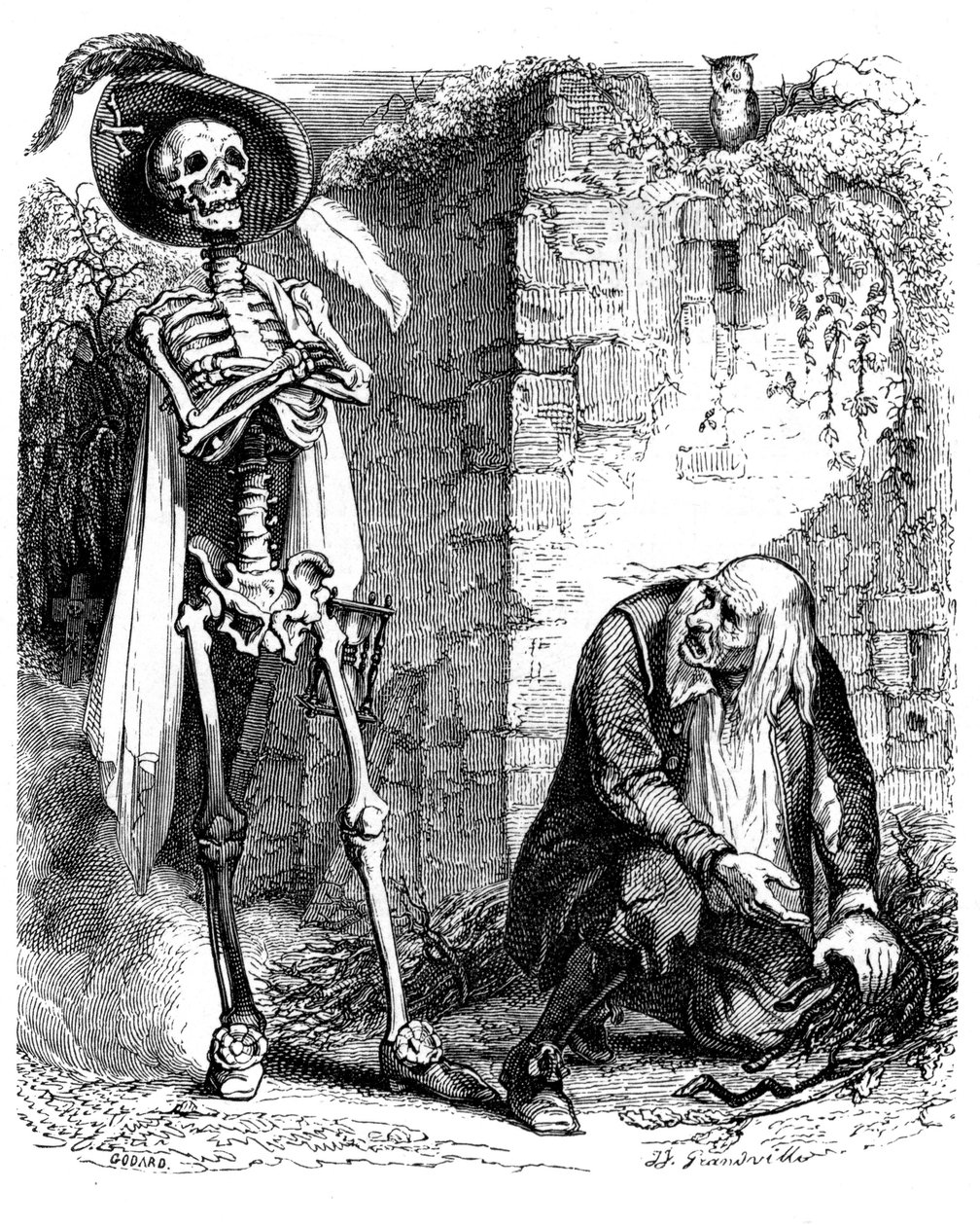 La Mort et le bucheron: fable de La Fontaine illustree by Grandville. 作者 格兰维尔 (1803-47)