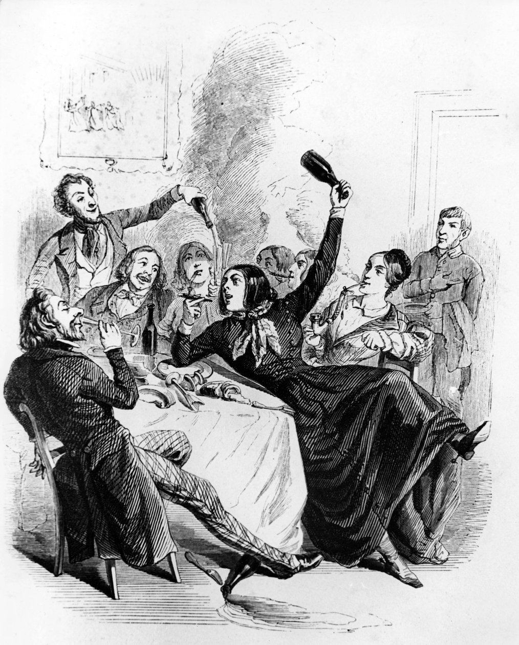 让-伊尼亚斯-伊西多尔（Jean Ignace Isidore，又名 JJ Grandville）绘制的《男女男孩的午餐：饮酒吸烟的男女 作者 格兰维尔 (1803-47)