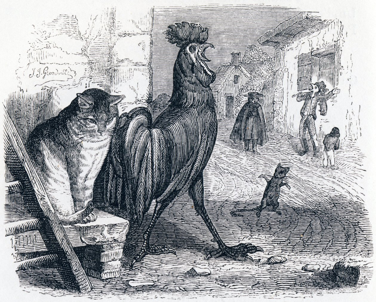 鎏金、猫和老鼠(Le cochet, le chat et le souriceau) - 拉封丹的寓言故事 作者 格兰维尔