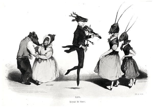 一对狗，来自Les Metamorphoses du Jour系列 作者 格兰维尔
