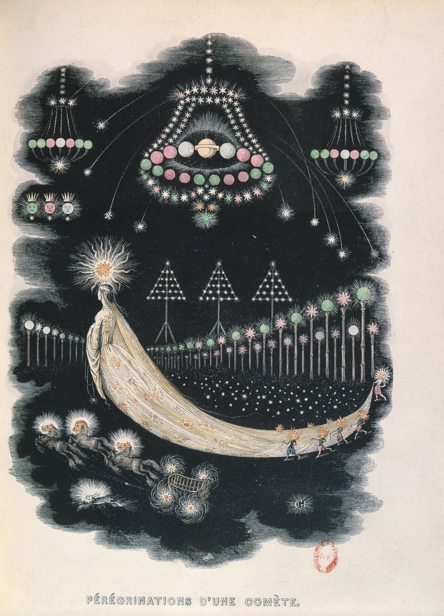 彗星的散射，可能是1834年Halleys Comet的纪念品。1849年 作者 格兰维尔