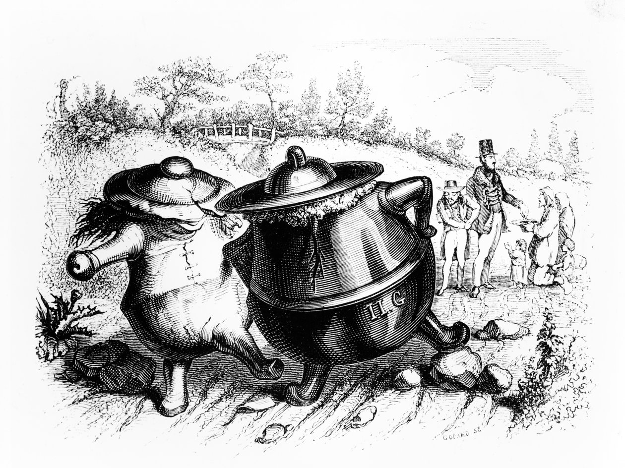 The Two Pots，La Fontaine（1621-95）的“寓言”插图，由H. Fournier Aine出版，1838年 作者 格兰维尔