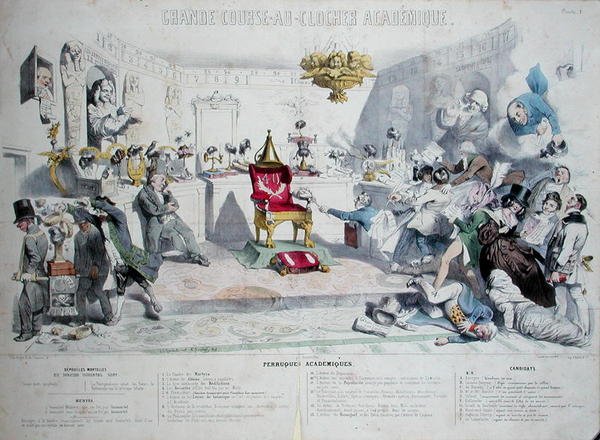 伟大的学术钟声，描绘法兰西学院的漫画，1839年（另见218693）（彩色雕刻） 作者 格兰维尔1803 47后格兰维尔1803 47后
