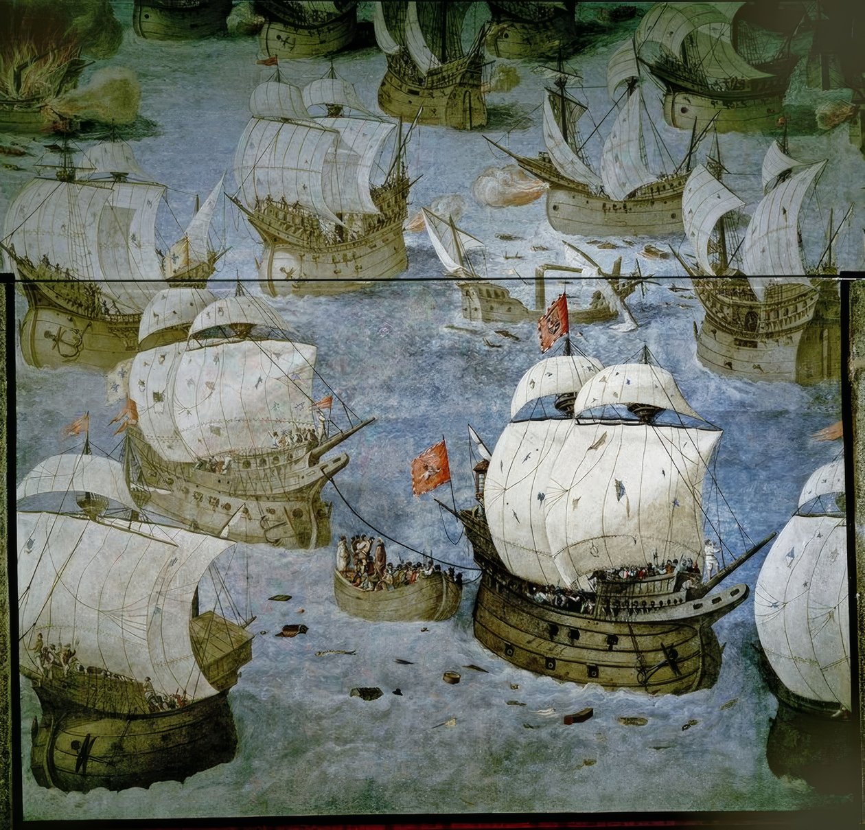 海军在亚速尔群岛的战斗（1571年）-征服第三岛-新鲜绘画1585年–恢复 作者 格兰内洛塔瓦隆·卡斯特洛和坎比亚索