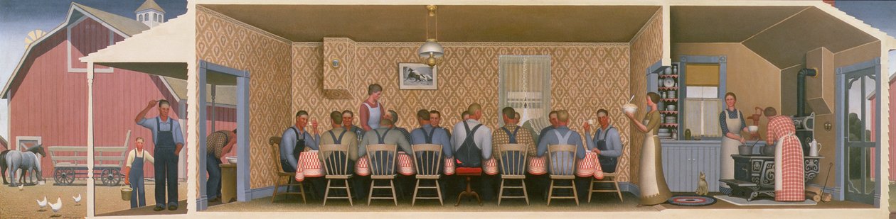 1934年脱粒机晚餐（硬质纤维板油） 作者 格兰特·伍德