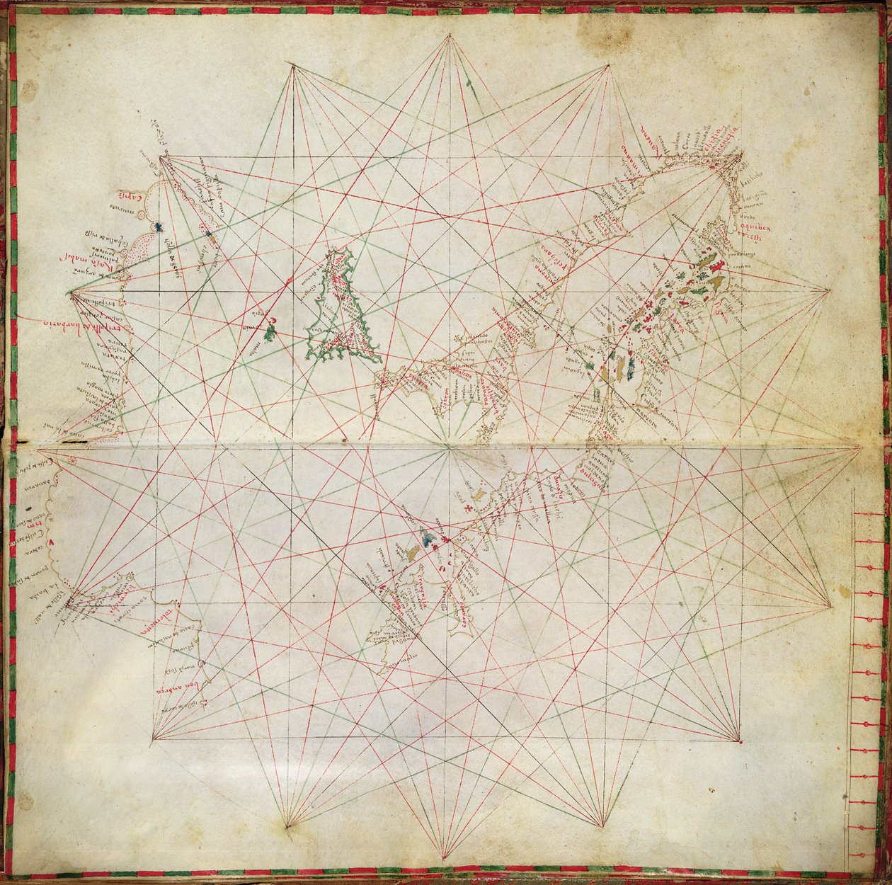 亚得里亚海地图（羊皮纸上的墨水） 作者 Grazioso Benincasa
