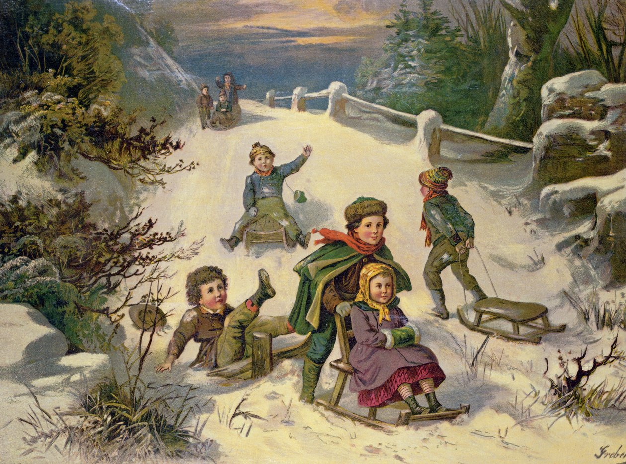 Sledging und Snowballing，19世纪（油画） 作者 格雷本