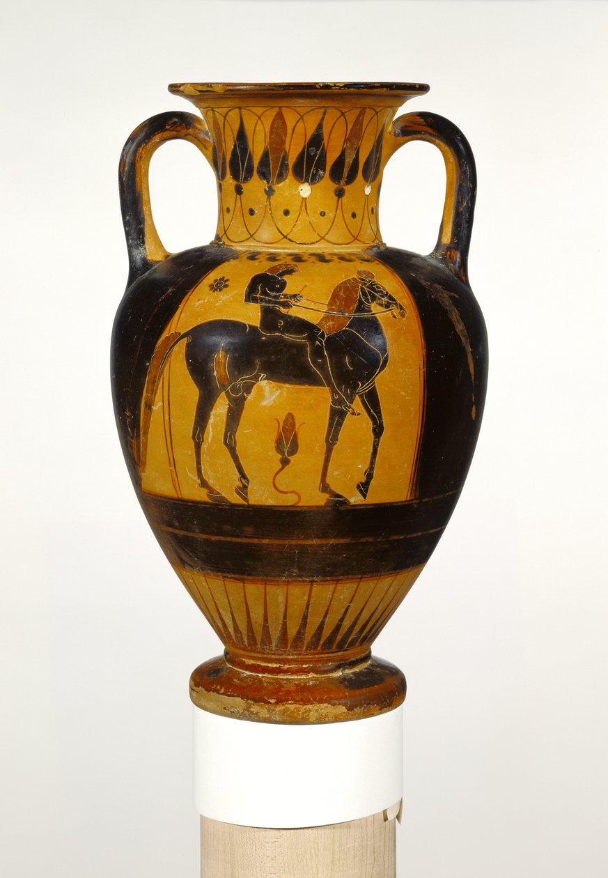 Chalcidian颈部双耳瓶与裸体骑手c.520-510 BC（赤土陶器） 作者 希腊文