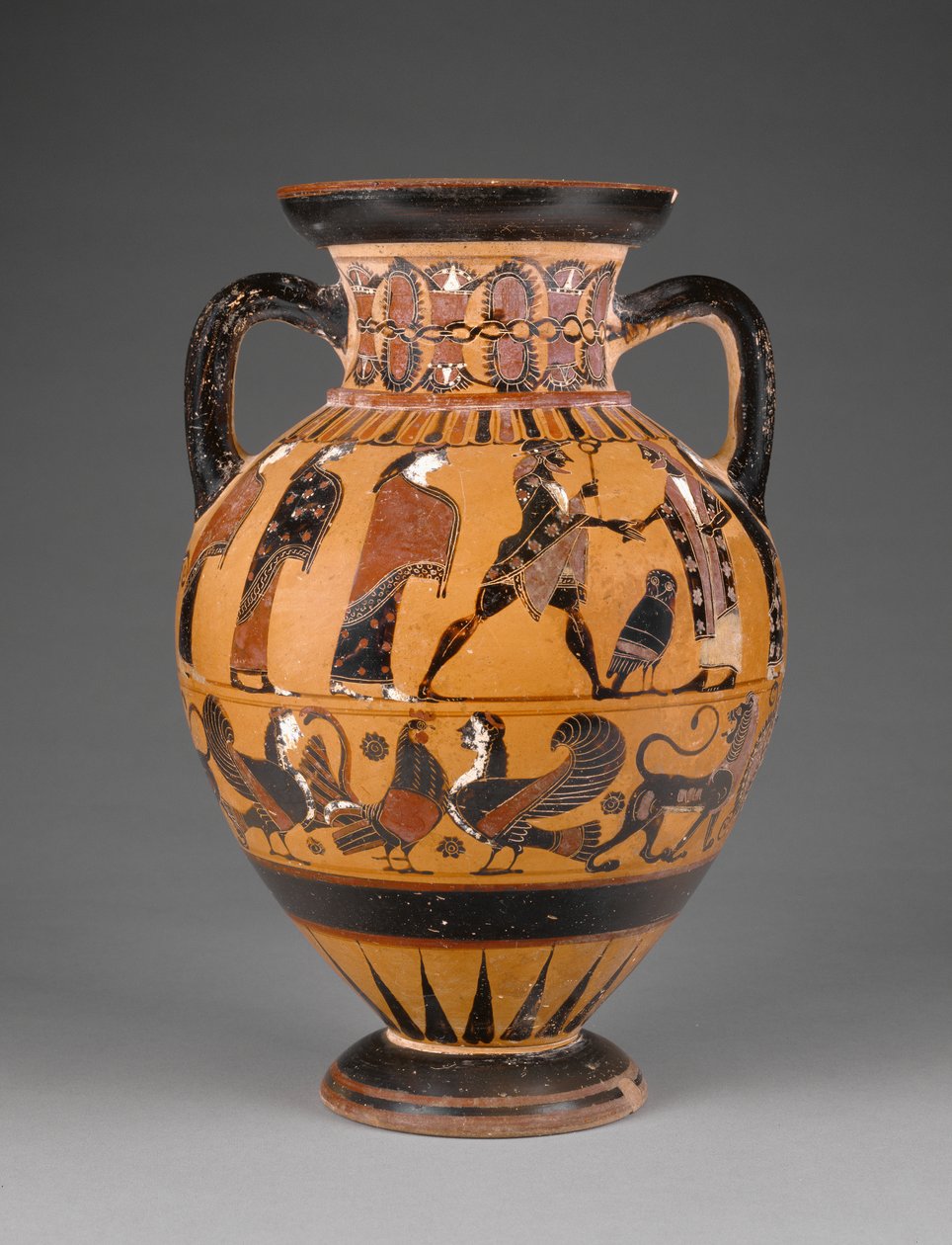 Euboean黑色图形颈部双耳瓶装饰巴黎的判断，c.570-60（兵马俑） 作者 希腊文