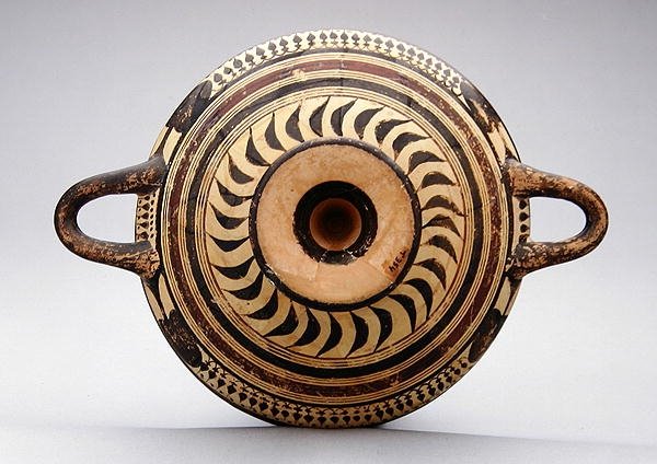Laconian kylix杯描绘了宙斯和爱马仕，公元前550-530（粘土） 作者 希腊文