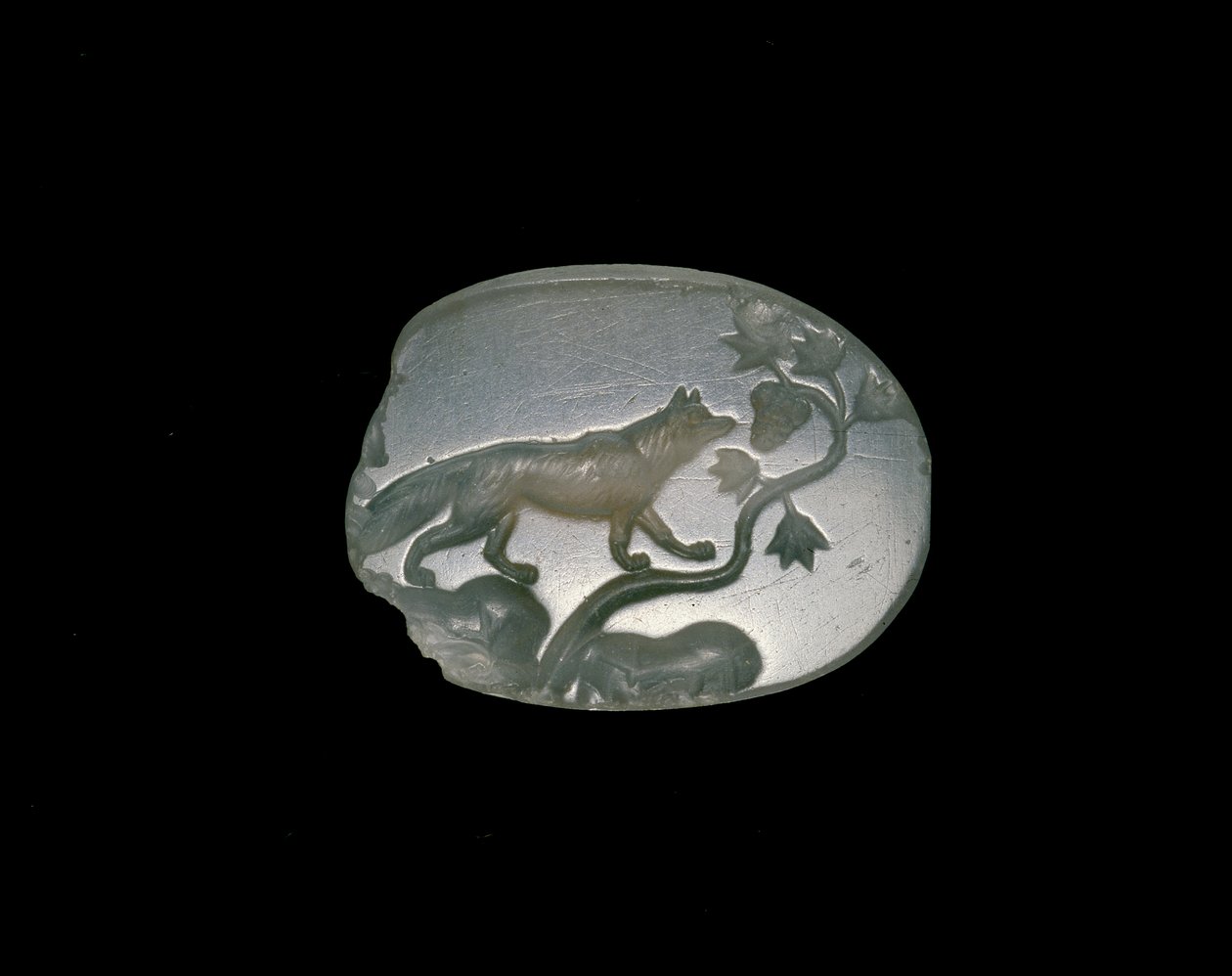 Sealstone描绘一只狐狸与葡萄藤上的前肢（玉髓石） 作者 希腊文
