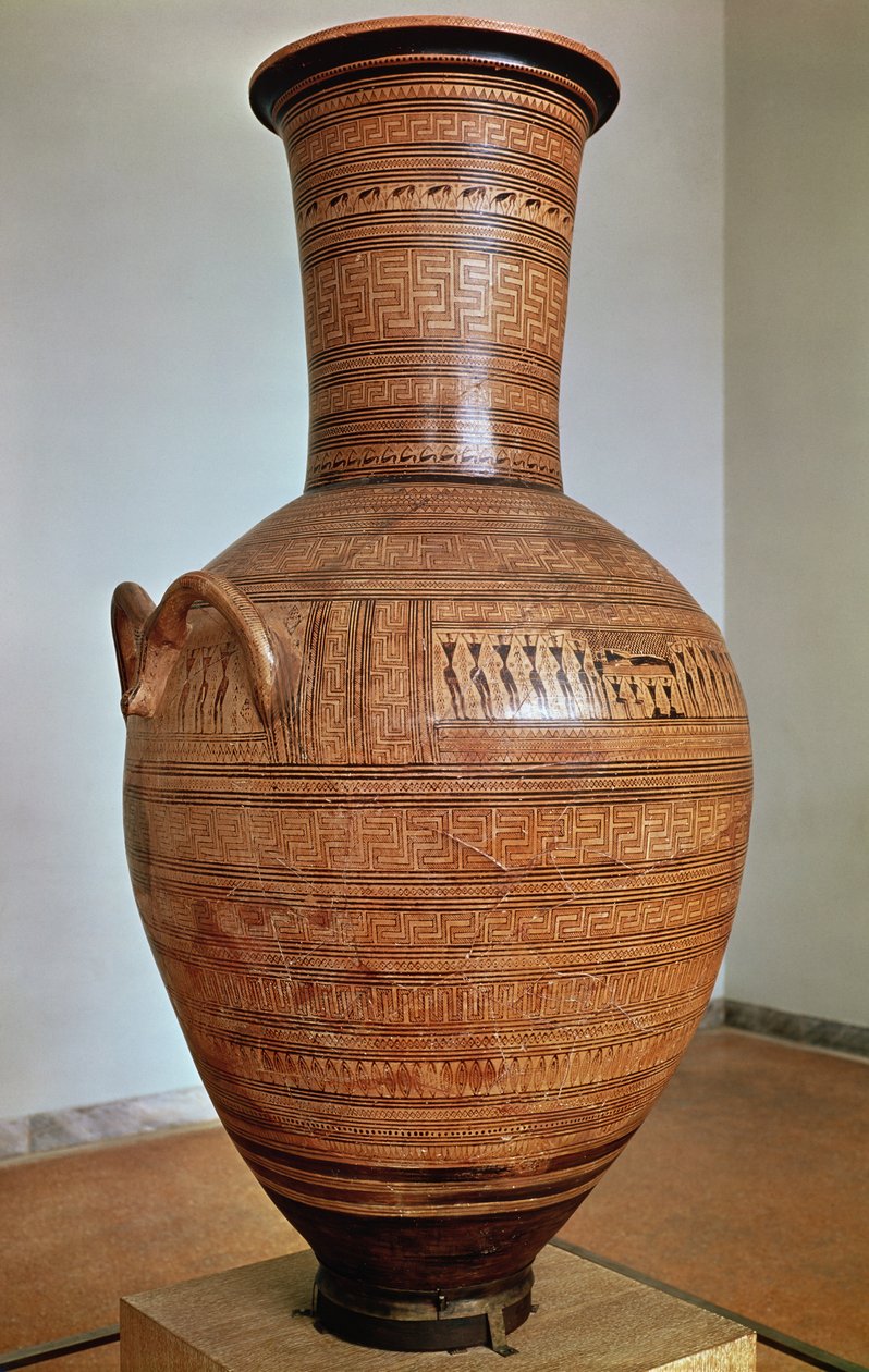 Dipylon Amphora，几何风格的葬礼瓮，来自雅典的Kerameikos Necropolis，公元前750年（兵马俑）（另见88063） 作者 希腊文
