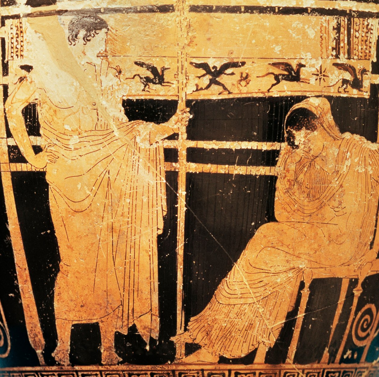 忒勒马库斯画家描绘珀涅罗珀和忒勒马科斯的阿提克天空画（红陶）。 作者 希腊文