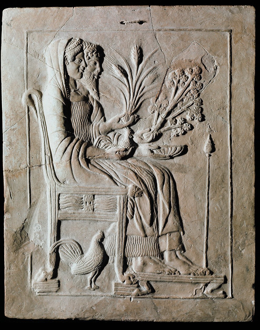 Greek art: votive terracotta tablet from Persephone on the trone and Hades from Locri. 470 BC. Reggio Calabria, National Museum 作者 希腊文