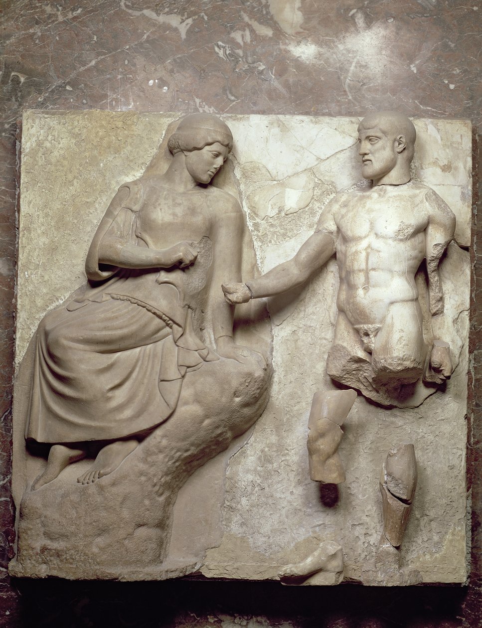 Hercules和Minerva，描绘了奥林匹亚宙斯神庙的赫拉克勒斯劳动力之一，早期古典时期，公元前470  -  457年（Parian大理石） 作者 希腊文