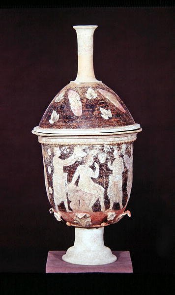 带盖子的Pyxis，约公元前200-180年（陶瓷）。 作者 希腊文