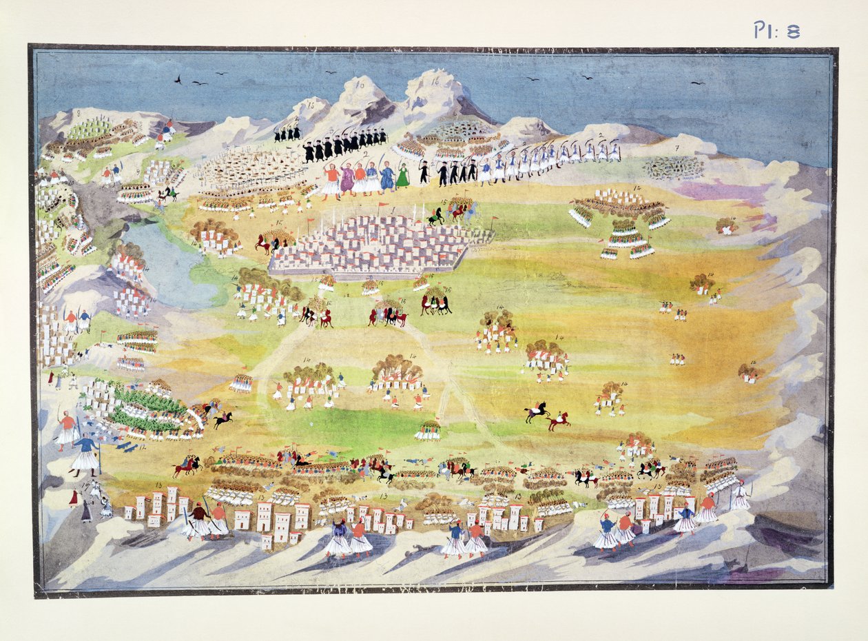 Tripolitza战役和周围村庄，由Makryjannis将军从希腊独立战争的画报历史中获得第8名 作者 希腊学派