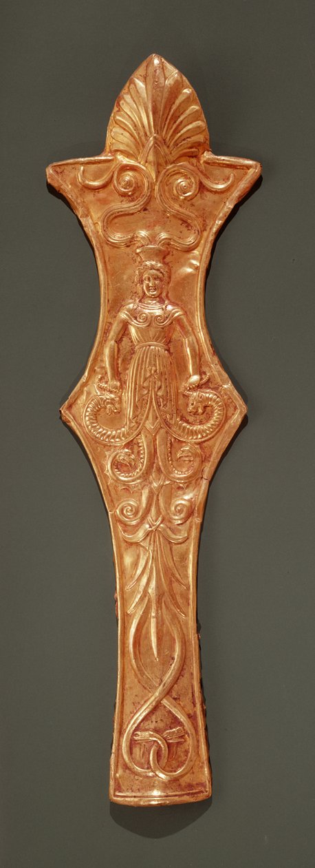 Bridle frontlet，牌匾与蛇腿（黄金）的女人的代表 作者 希腊学派