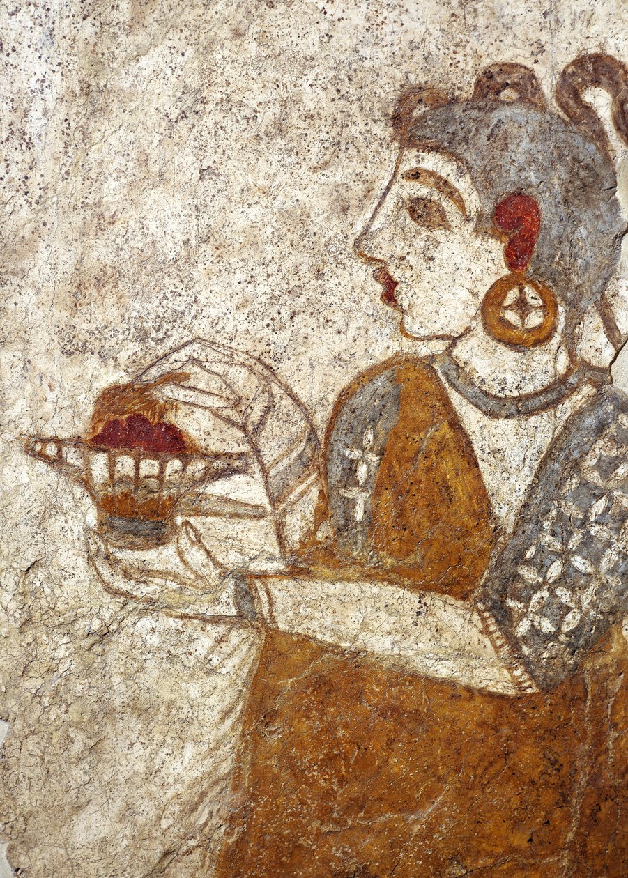 希腊文明，描绘女祭司焚香的壁画，出自希腊圣托里尼特拉岛阿克罗蒂里 作者 希腊学派