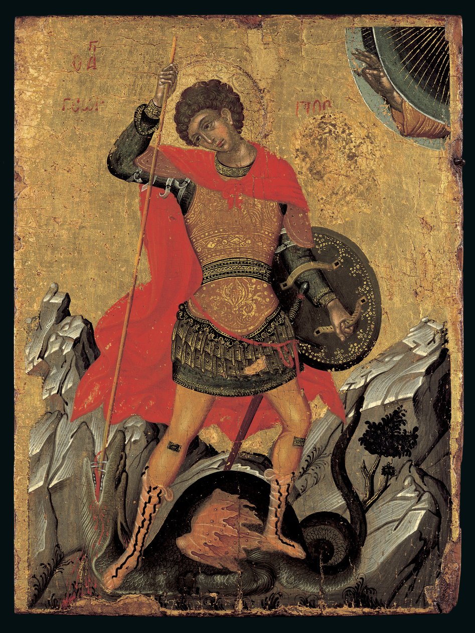 St George Slaying the Dragon的图标（面板上的鸡蛋蛋白） 作者 希腊学派