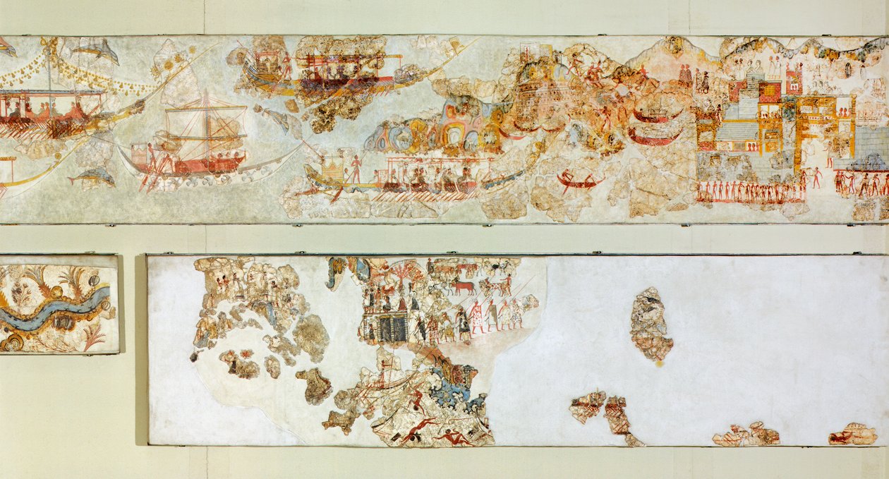 海军探险，阿克罗蒂里壁画，锡拉岛（今圣托里尼岛），希腊，米诺斯文明 作者 希腊学派