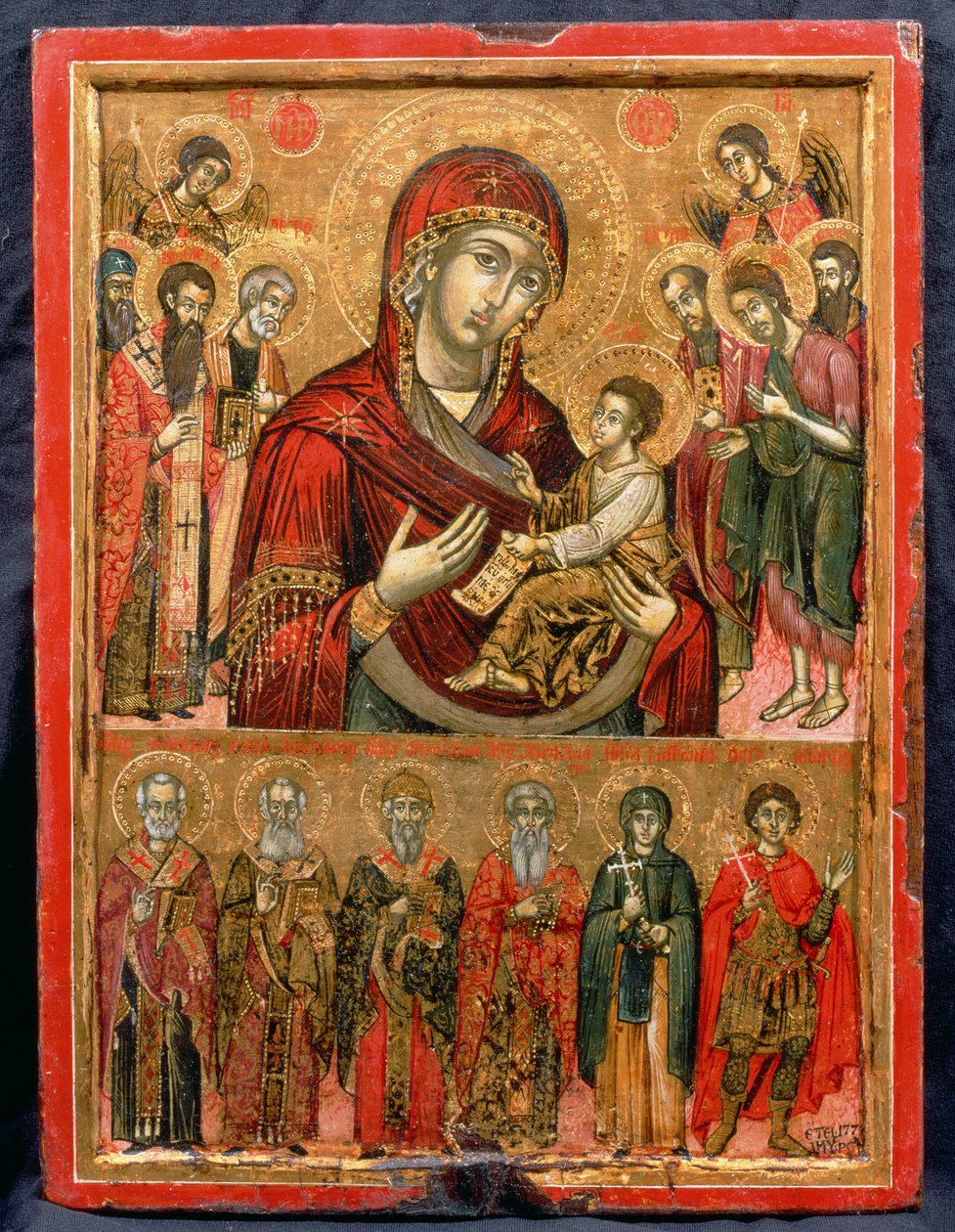 上帝的母亲Hodegetria和Saints，来自基克拉迪群岛的图标，1779年（面板上的蛋彩画） 作者 希腊学派