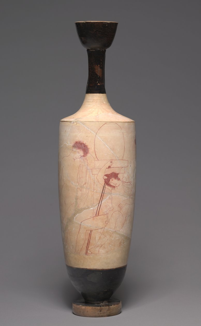 约公元前 420 年的白地 Lekythos（殉葬油壶）（彩绘陶俑） 作者 希腊学派