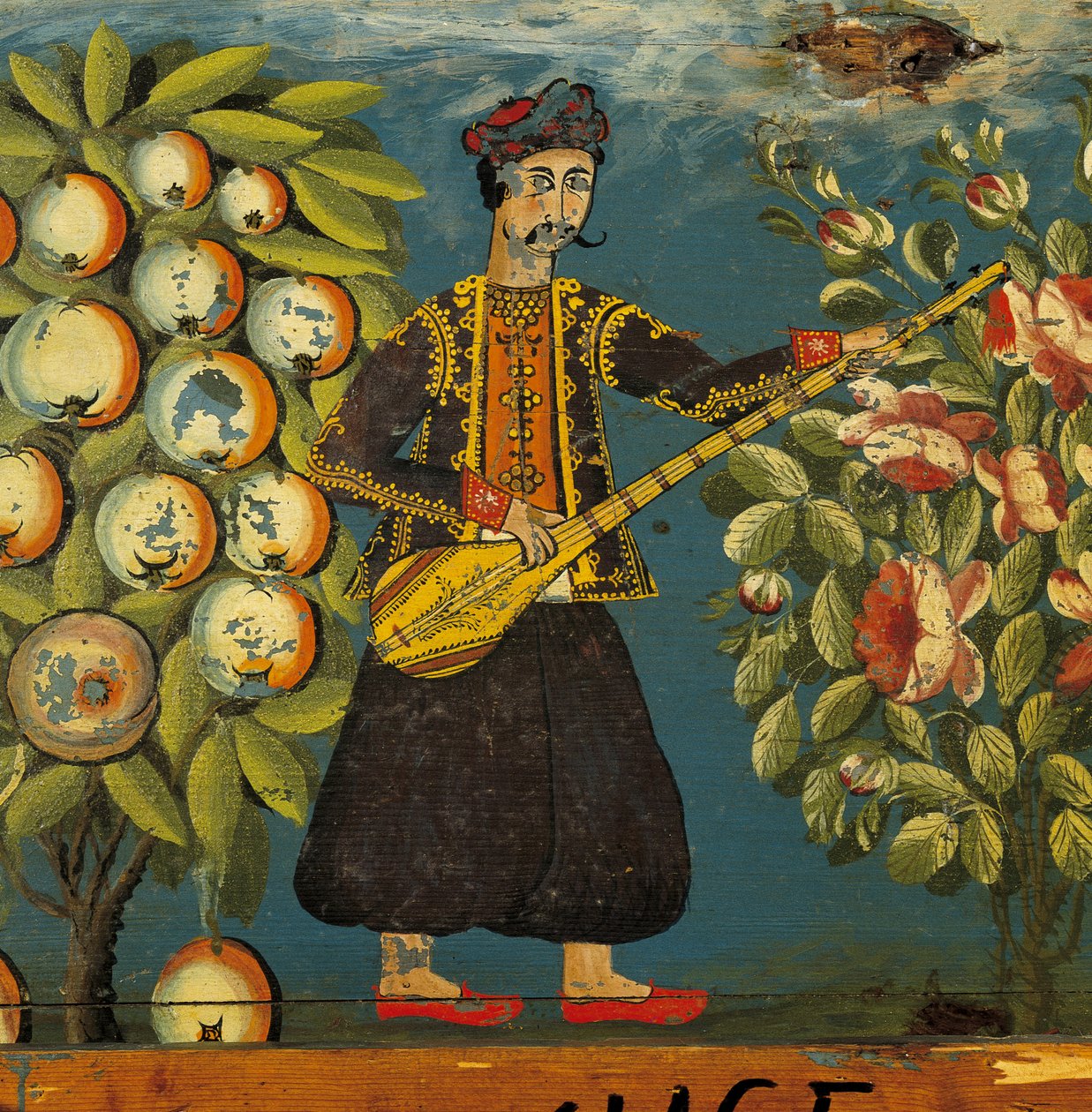 胸部音乐家的细节，来自Mytilini，Lesbos，18-19世纪（鸡蛋蛋彩画在木头上） 作者 希腊学派