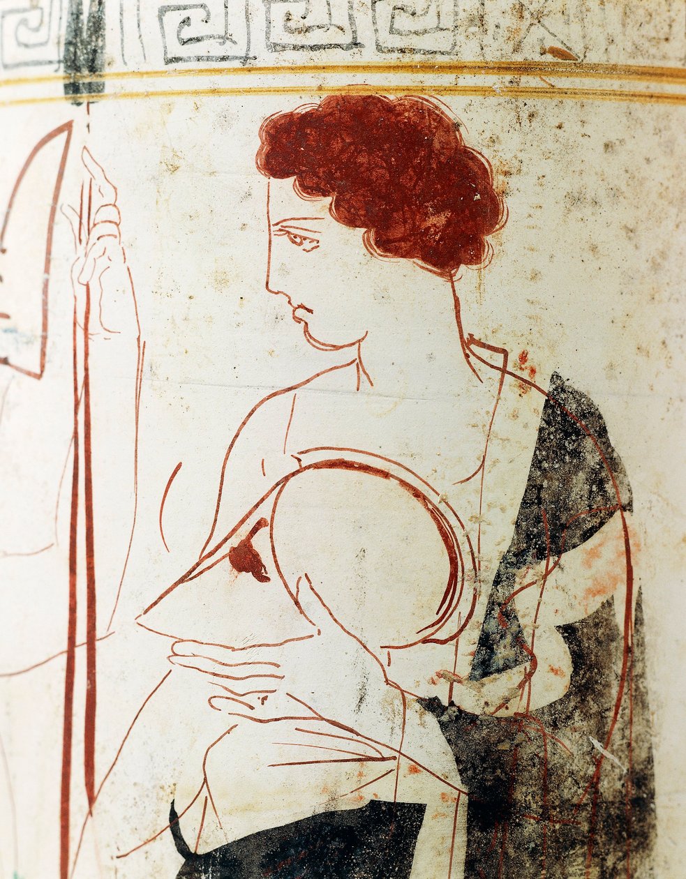 白地陶器，阁楼 lekythos 描绘墓前武士的葬礼场景，细节 作者 希腊学派