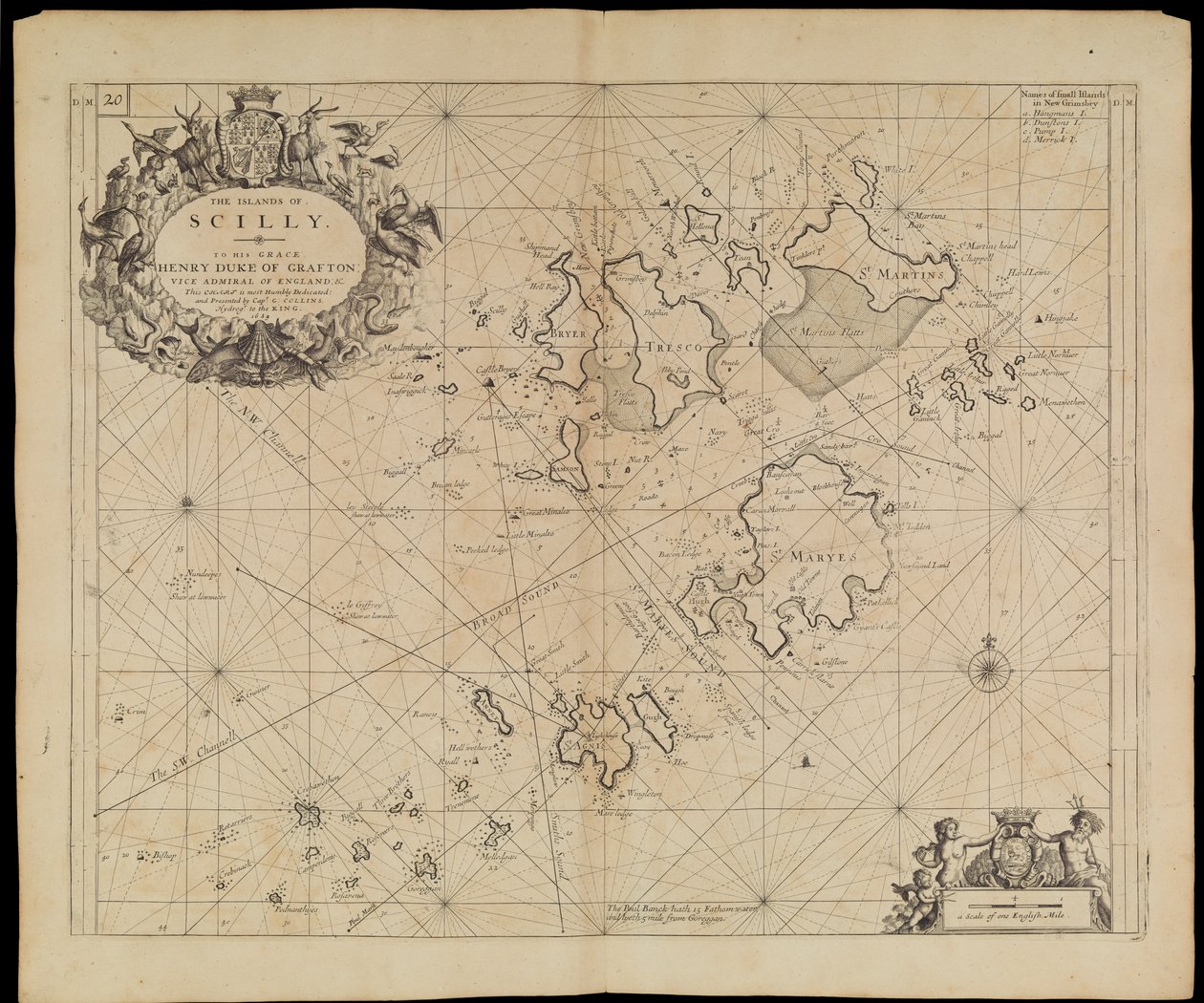 斯吉利群岛海图，约 1693 年（印刷品） 作者 格林威尔·柯林斯