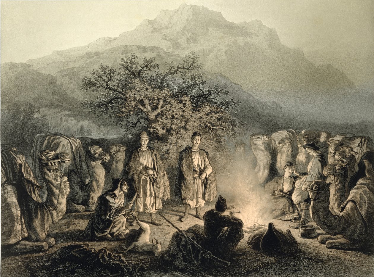 亚美尼亚商人大篷车，Transcaucasia，高加索书中的33号板，由Fortune Ferogio（1805-88）刻，由Alfred Leon Lemercier出版，巴黎，1847年 作者 格里戈里·格里戈列维奇·加加林