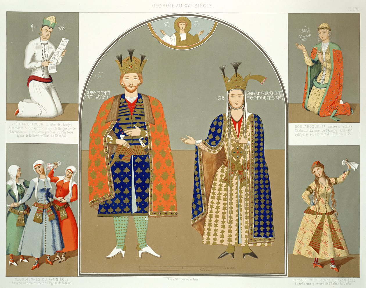 十五世纪的格鲁吉亚：亚历山大一世国王（1412-42）和女王Nestane-Dared，来自&39;Le Caucase pittoresque，58 dessine apres nature&39;的58号板块，由Ernest Stackelberg伯爵于1847年出版（col 作者 格里戈里·格里戈列维奇·加加林