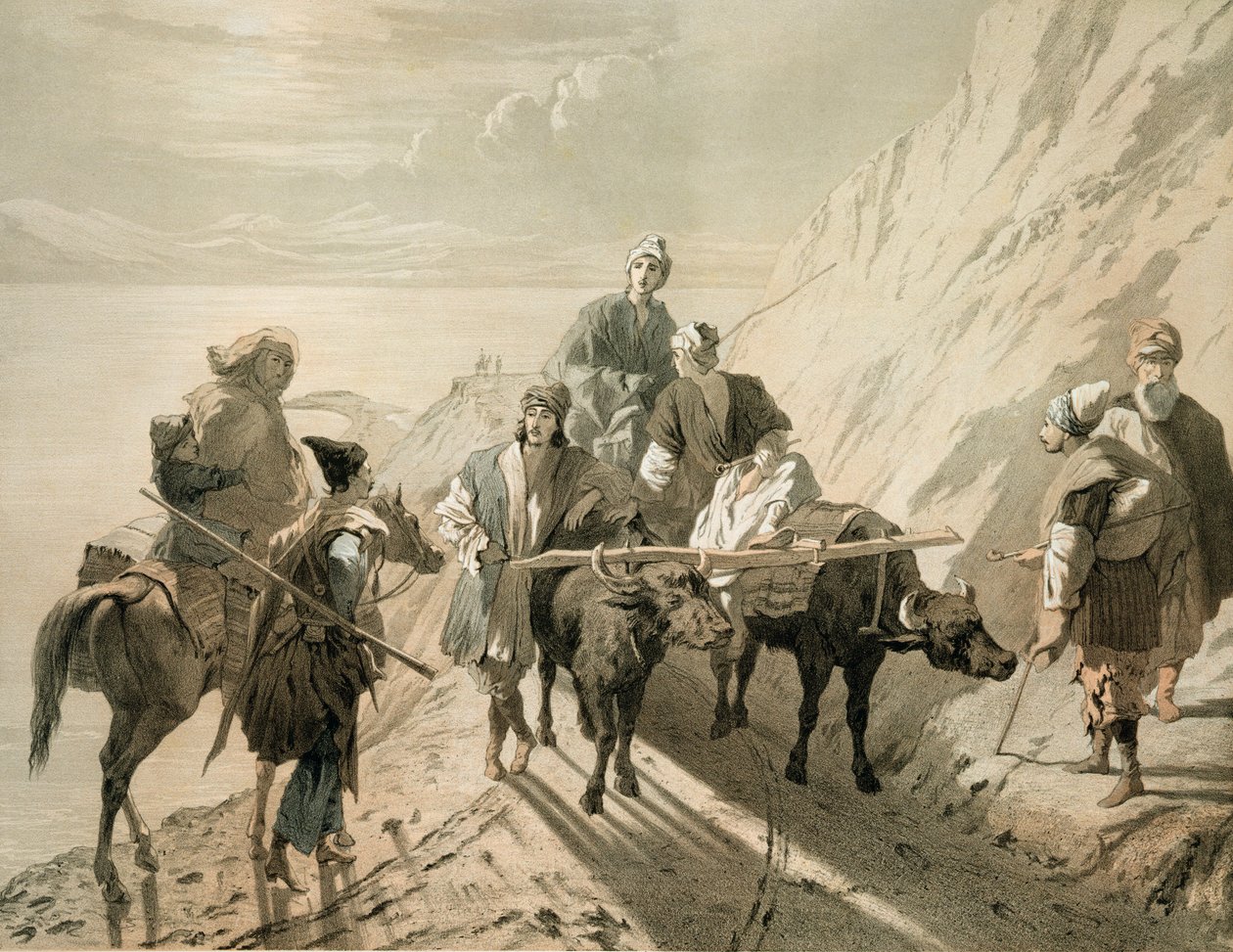 Sevang或Cockcha Lake，Transcaucasia，来自高加索书籍的23号板，由Eugene Le Roux（1807-63）刻，由Alfred Leon Lemercier出版，巴黎，1847年 作者 格里戈里·格里戈列维奇·加加林