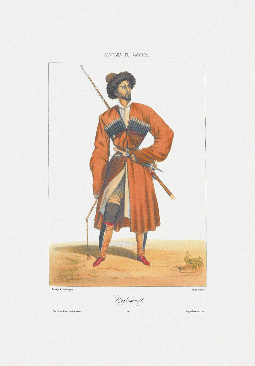 一个卡巴丁人来自：高加索地区的风景，风景，服装和古装，1840年 作者 格里戈里·格里戈列维奇·加加林