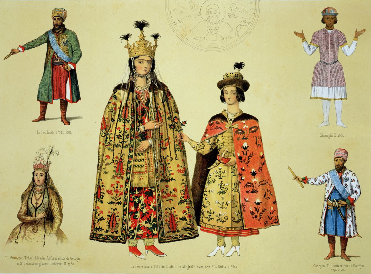 17世纪和18世纪的服饰，来自&39;Le Caucase pittoresque，dessine apres nature&39;的第56页，由Ernest Stackelberg伯爵发表，1847年出版 作者 格里戈里·格里戈列维奇·加加林