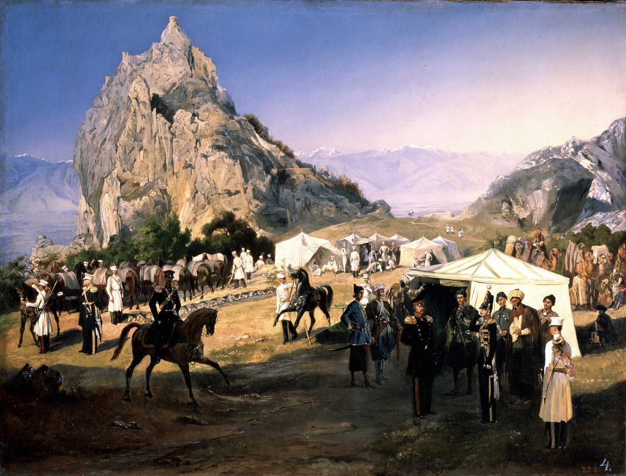 "Le regiment de dragons de Nijni-Novgorod (Nijni Novgorod) en bivouac a Karaagach" Peinture de Grigori Grigorievich Gagarin (Gagarine) (1810-1893) 俄罗斯国立博物馆 圣彼得堡 作者 格里戈里·格里戈列维奇·加加林