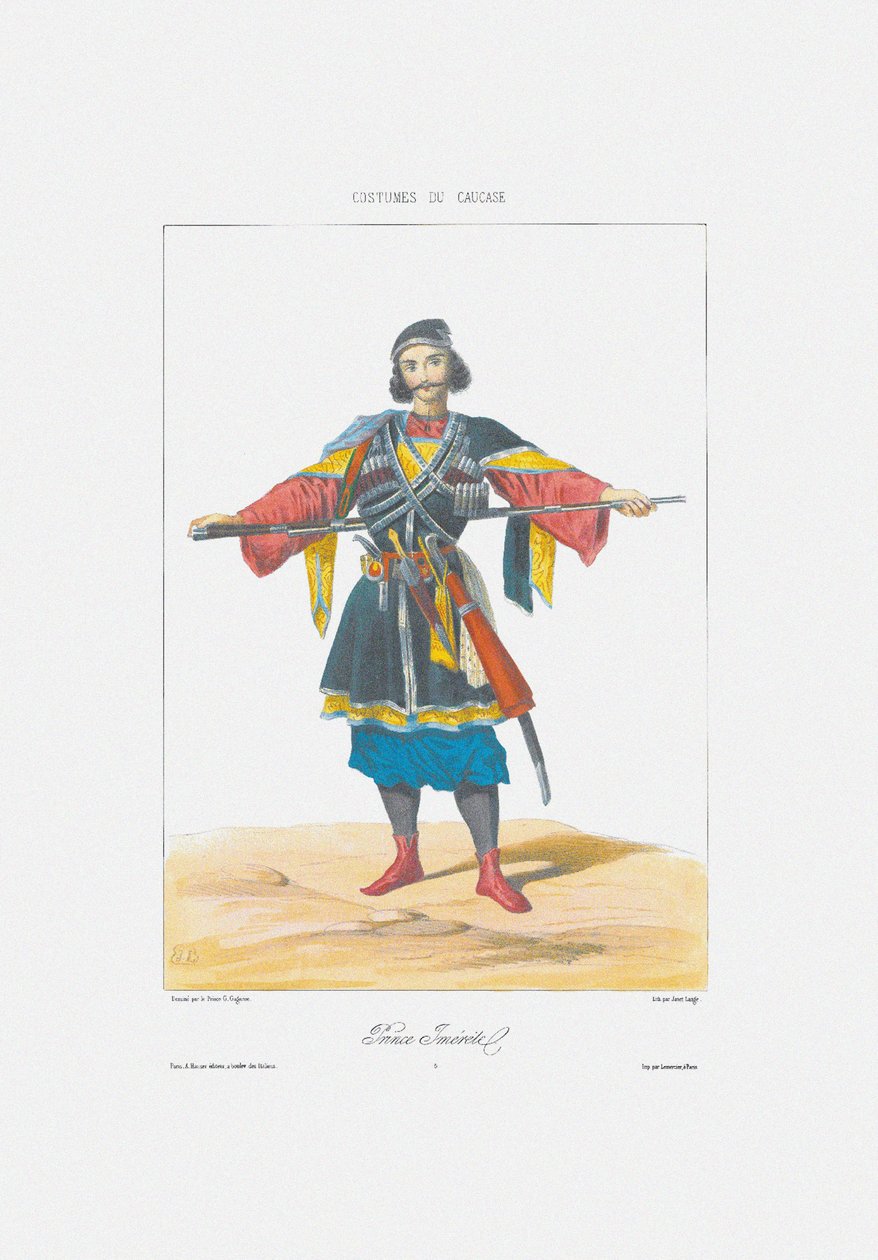 伊梅列蒂亲王从：高加索地区的风景，风景，服装和服饰，1840年 作者 格里戈里·格里戈列维奇·加加林