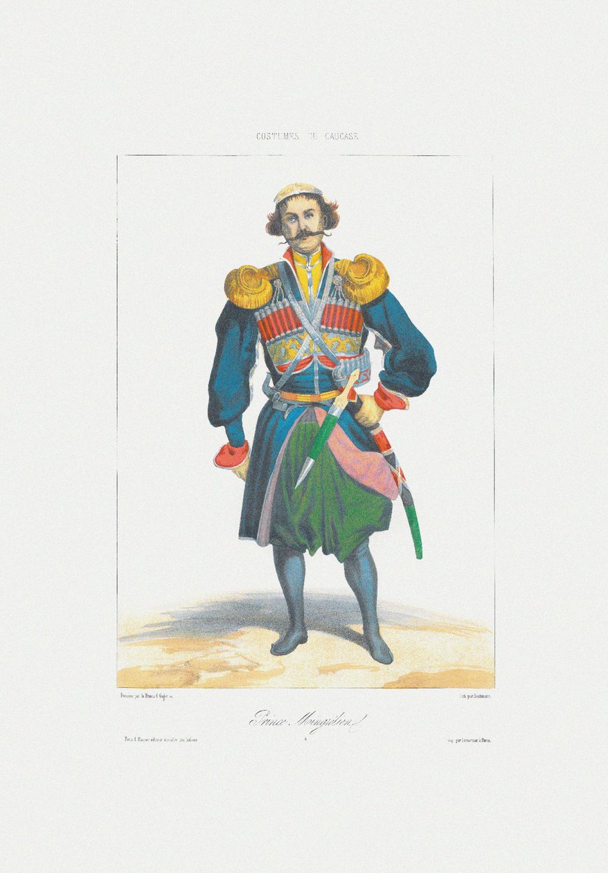 麦格雷里亚王子来自：高加索地区的风景，风景，服装和服饰，1840年 作者 格里戈里·格里戈列维奇·加加林