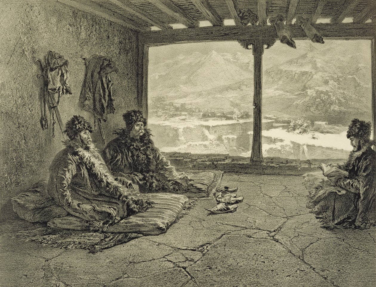 Sharia讲座于达吉斯坦Khosrakh，高加索地区的一本书中的板块50，由Adolphe Mouilleron（1820-81）雕刻，由Alfred Leon Lemercier出版，巴黎，1847年 作者 格里戈里·格里戈列维奇·加加林